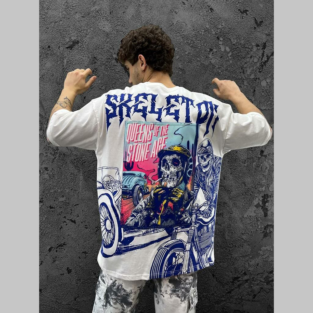 Mens Oversized Tshirt White Skeleton